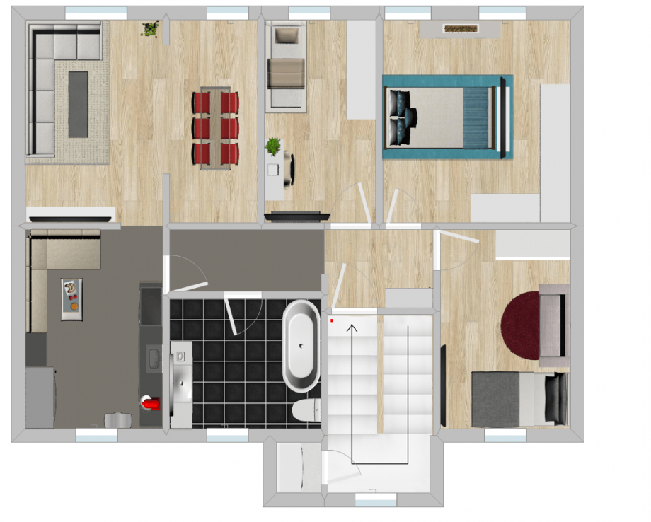 7020_MFH_Grundrisse_M�bliert_Etage2, nicht Ma�stabsgetreu Mehrfamilienhaus M�hlheim am Main